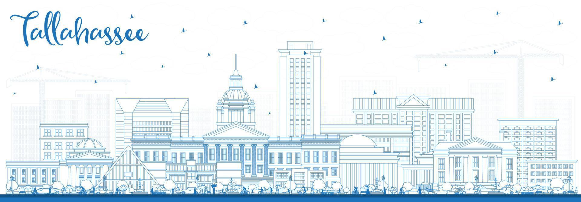 Outline Tallahassee Florida City Skyline with Blue Buildings. vector