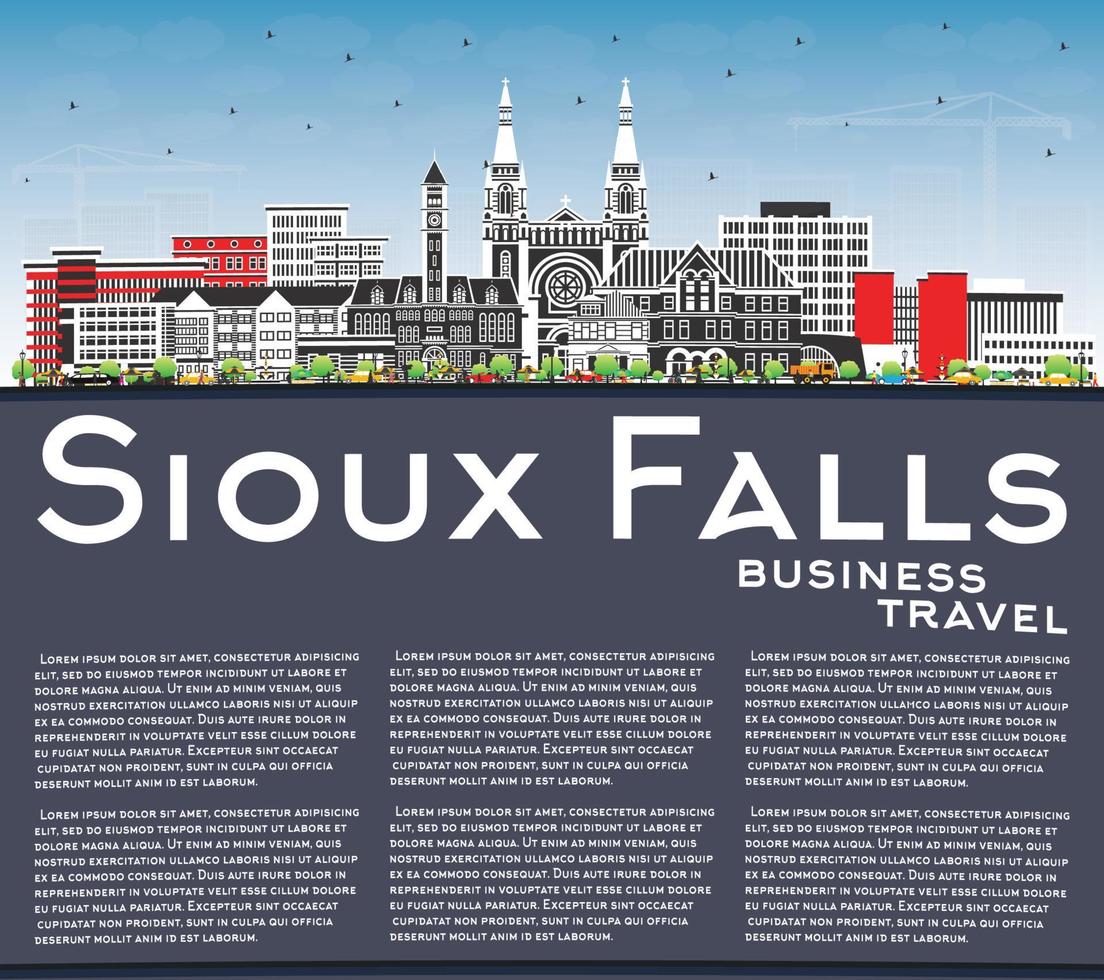 el horizonte de la ciudad de sioux falls en dakota del sur con edificios de colores, cielo azul y espacio para copiar. vector