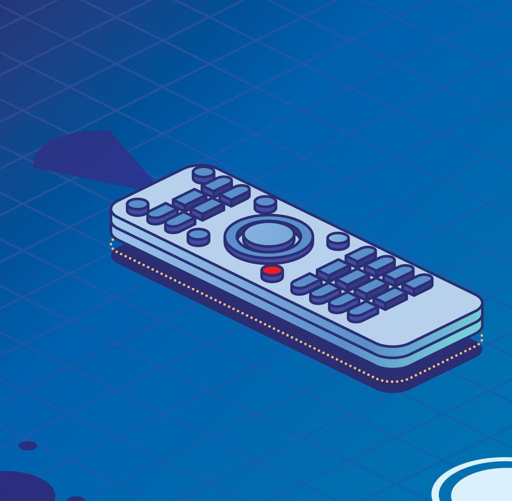 TV Remote Control on Blue Background. Isometric Outline Concept. vector
