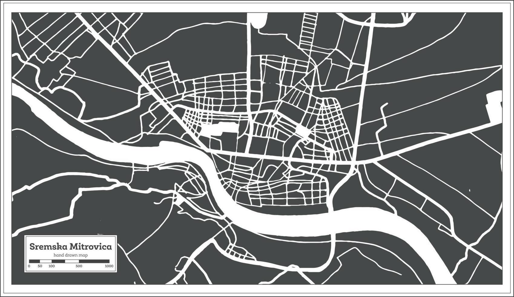 Sremska Mitrovica Serbia City Map in Black and White Color in Retro Style. Outline Map. vector