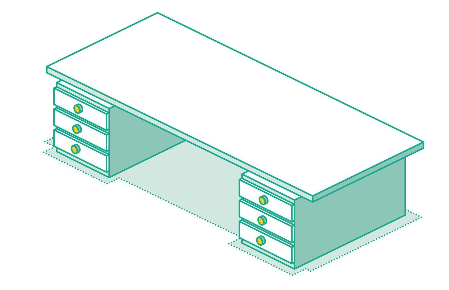 mesa de oficina con cajones. escritorio vacío concepto isométrico. vector