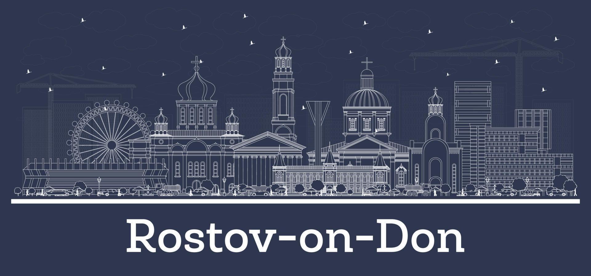 delinear el horizonte de la ciudad de rostov-on-don rusia con edificios blancos. vector