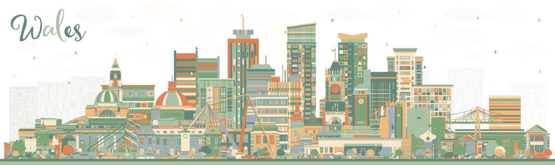 Wales City Skyline with Color Buildings. vector