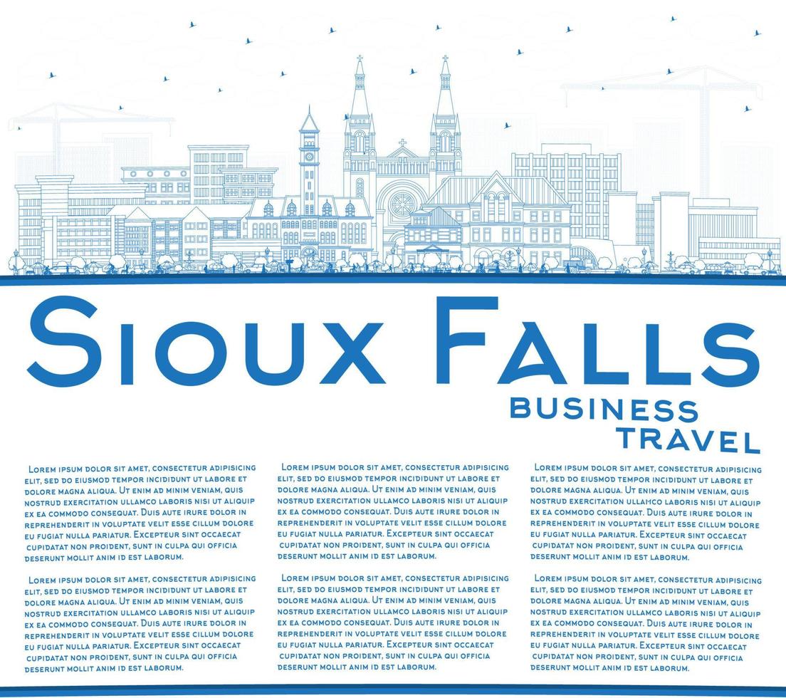 Outline Sioux Falls South Dakota City Skyline with Blue Buildings and Copy Space. vector