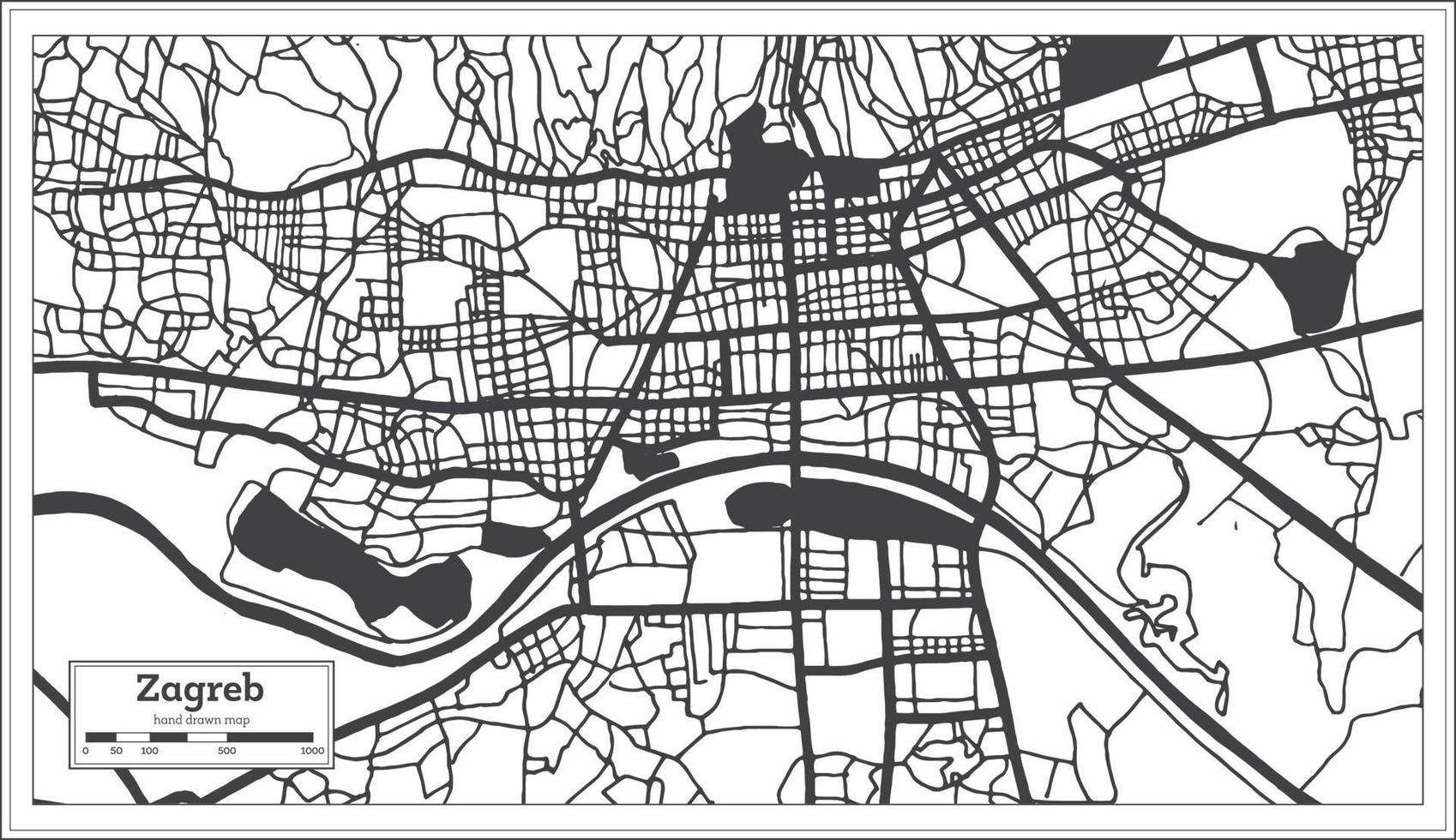 mapa de la ciudad de zagreb croacia en color blanco y negro en estilo retro aislado en blanco. esquema del mapa. vector