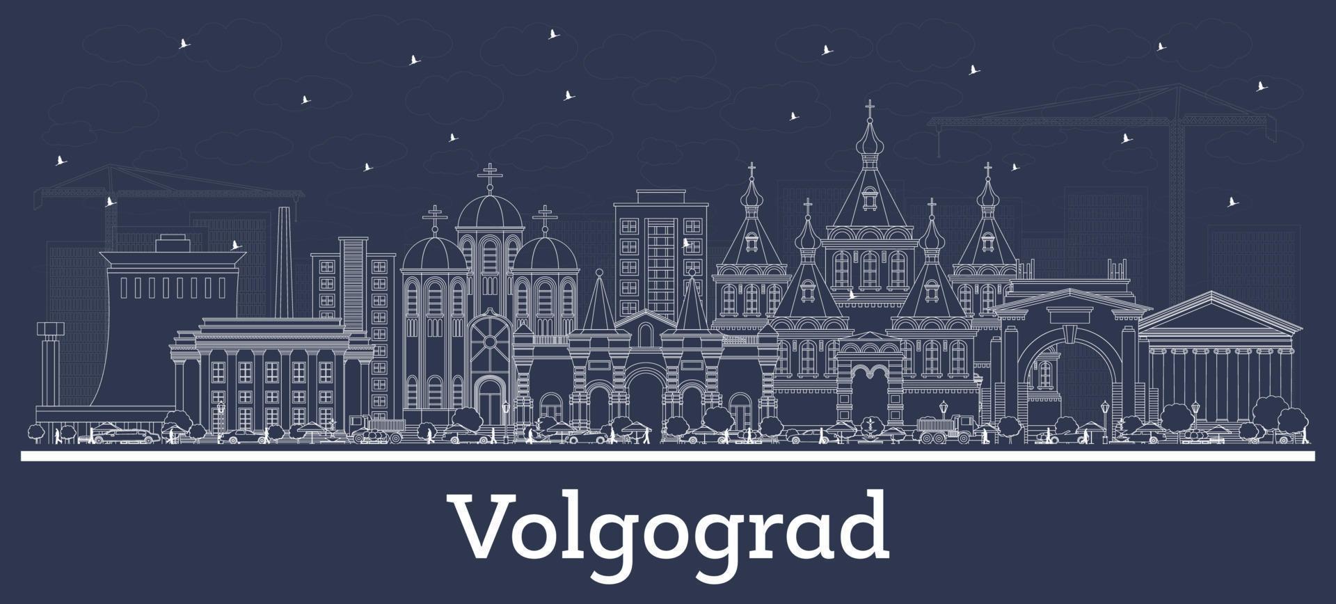 delinear el horizonte de la ciudad de volgogrado rusia con edificios blancos. vector