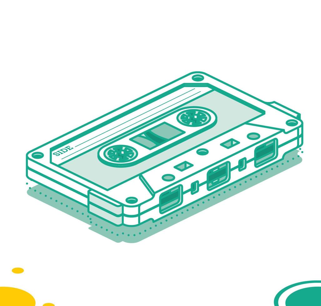 Retro Audio Cassette Tape. Isometric Outline Music Concept. Retro Device from 80s and 90s. vector