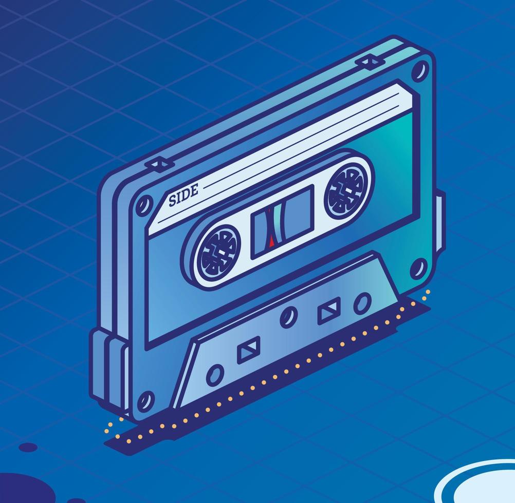 cinta de casete de audio retro. concepto de música de contorno isométrico. dispositivo retro de los años 80 y 90. vector