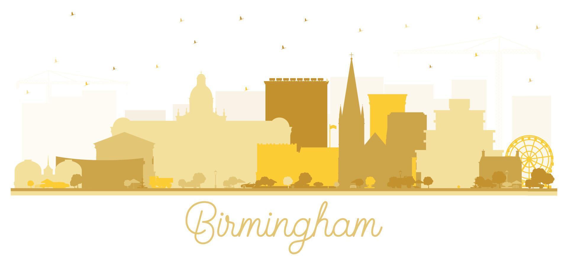Silueta del horizonte de la ciudad de Birmingham Reino Unido con edificios dorados aislados en blanco. vector