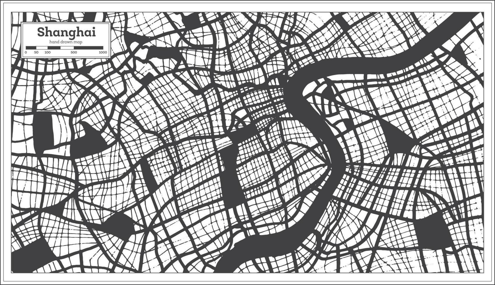 mapa de la ciudad de shanghai china en color blanco y negro en estilo retro. esquema del mapa. vector