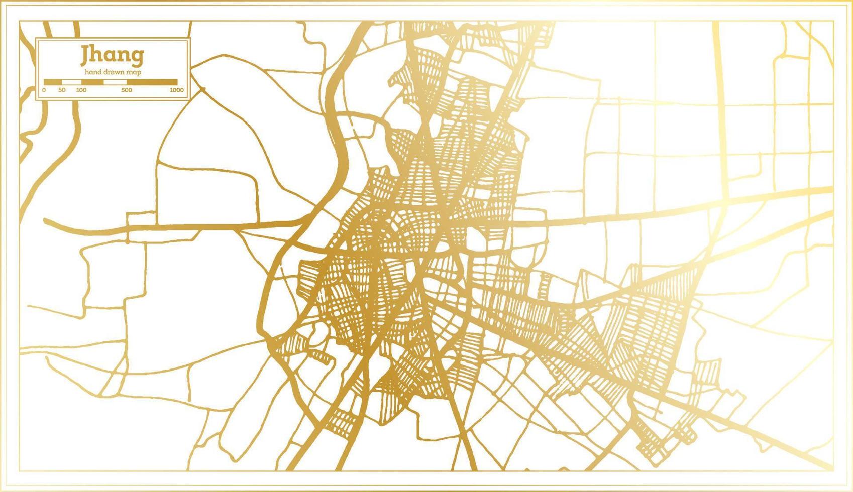 Jhang Pakistan City Map in Retro Style in Golden Color. Outline Map. vector