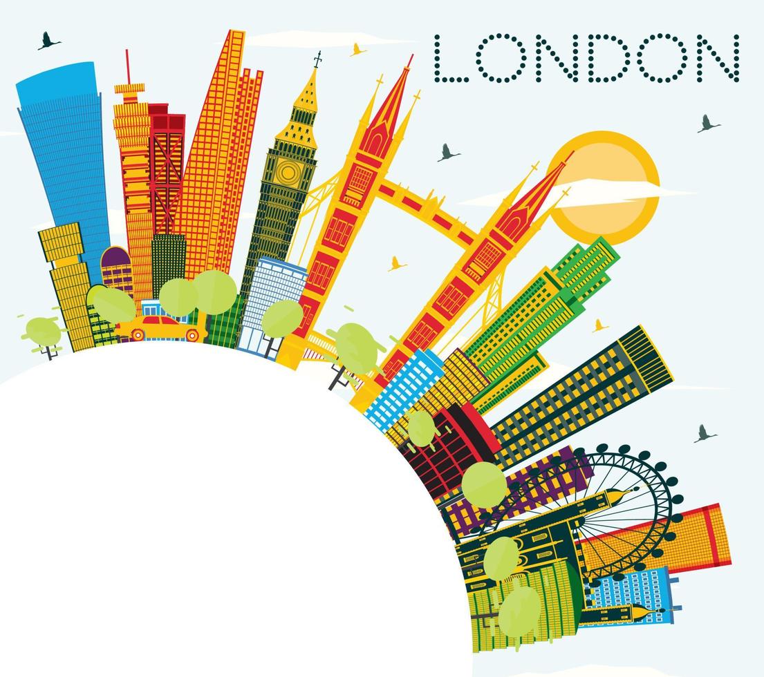 London England City Skyline with Color Buildings, Blue Sky and Copy Space. vector