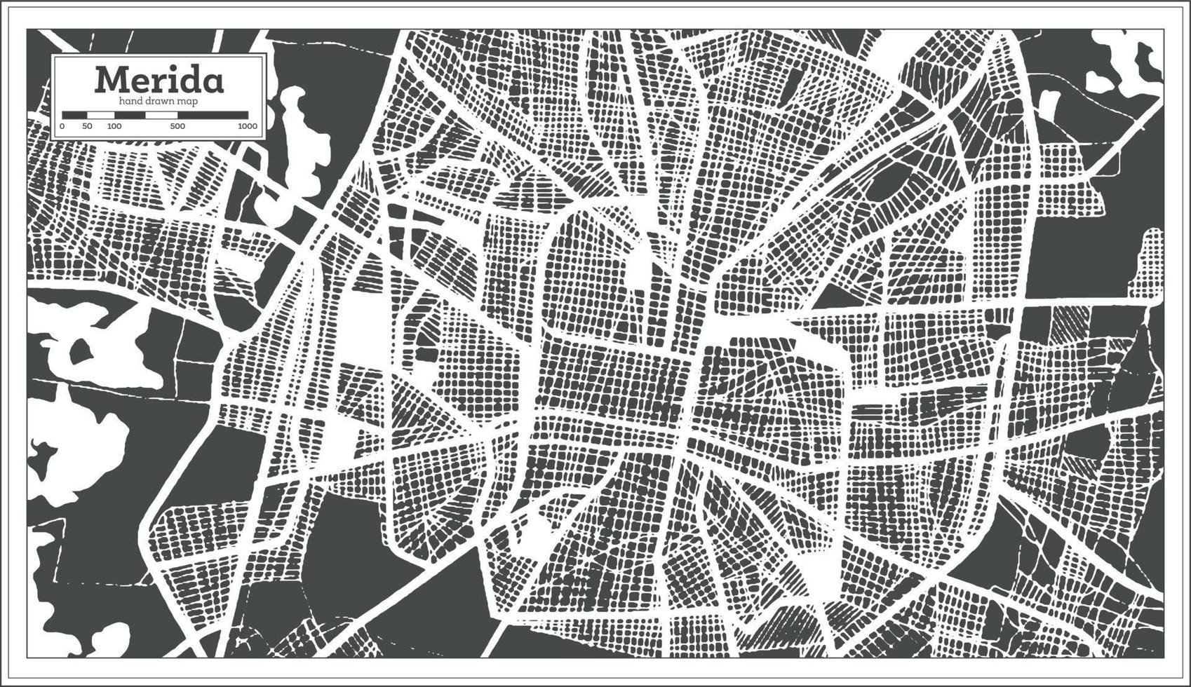 Merida Mexico City Map in Retro Style. Outline Map. vector