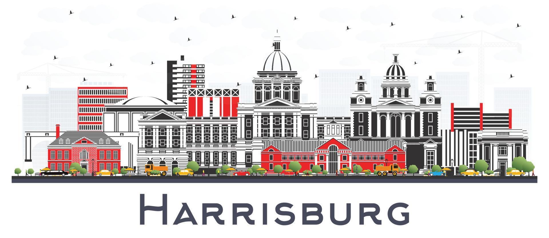 horizonte de la ciudad de harrisburg pennsylvania con edificios de color aislados en blanco. vector