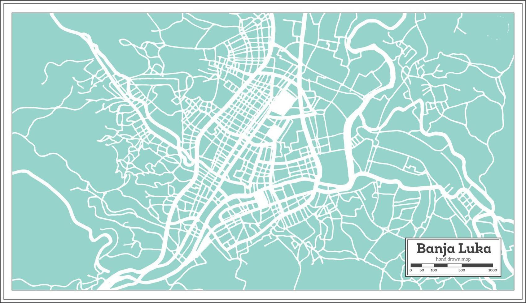 Banja Luka Bosnia and Herzegovina City Map in Retro Style. Outline Map. vector