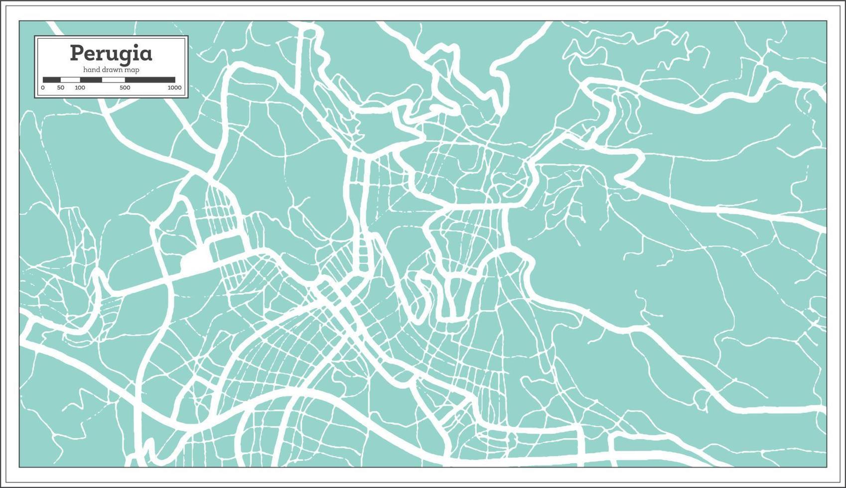 mapa de la ciudad de perugia italia en estilo retro. esquema del mapa. vector