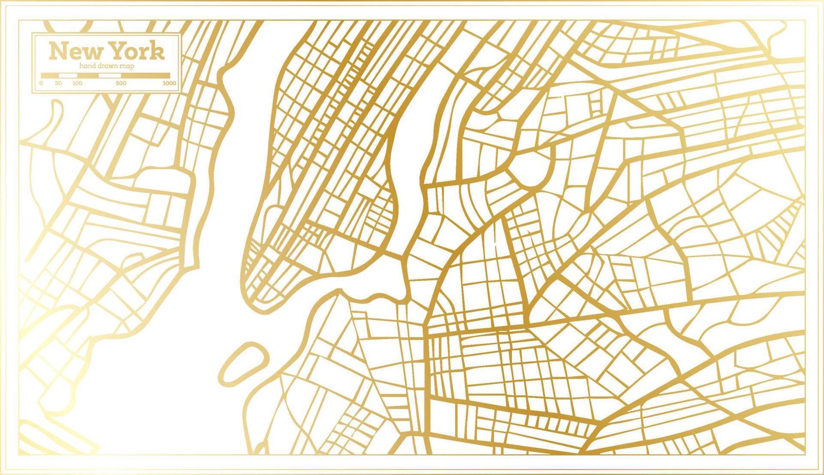 mapa de la ciudad de nueva york usa en estilo retro en color dorado. esquema del mapa. vector