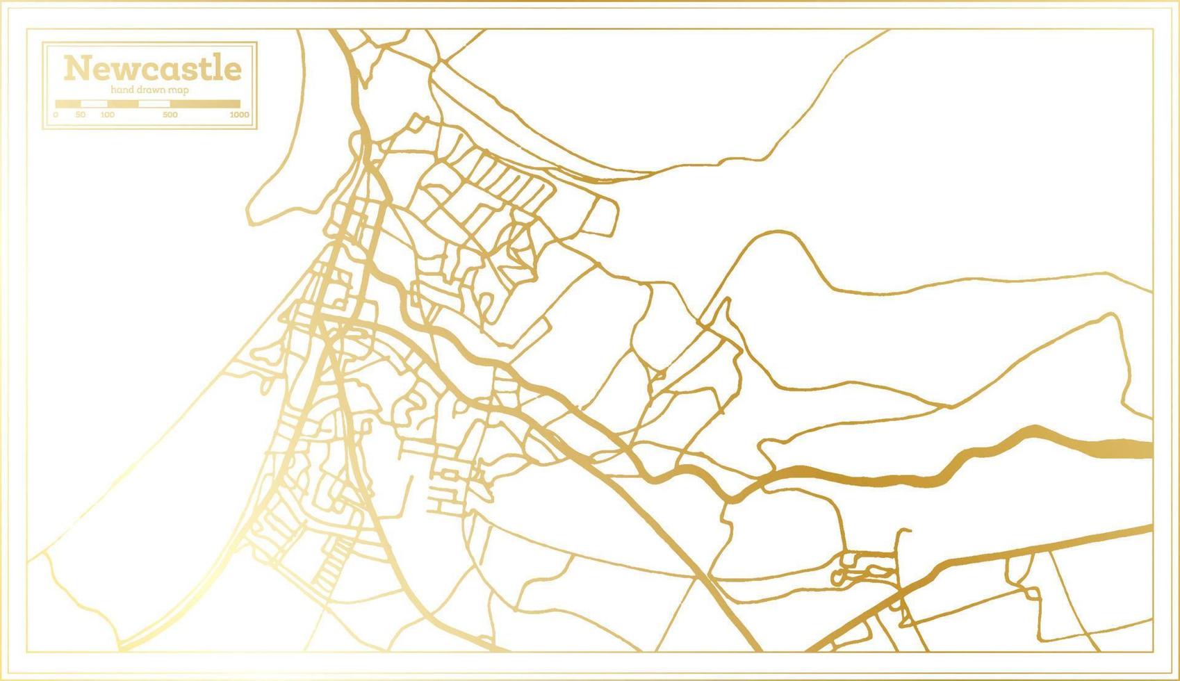 mapa de la ciudad de newcastle inglaterra en estilo retro en color dorado. esquema del mapa. vector