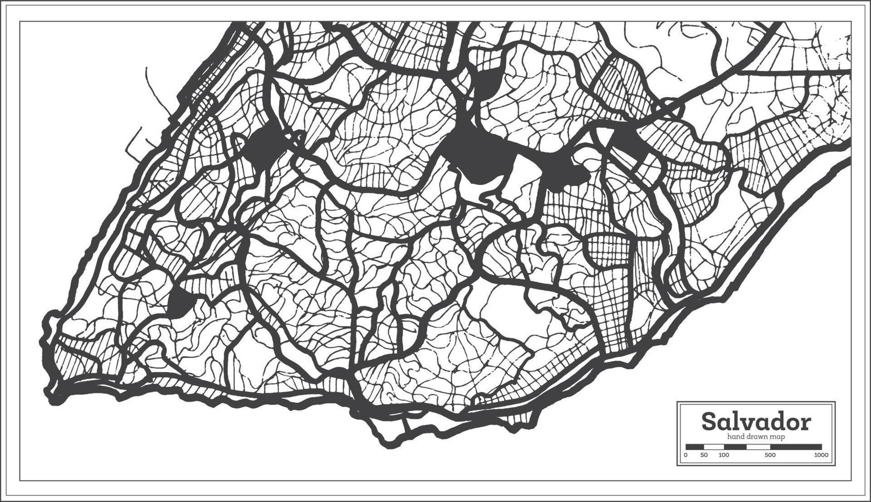 mapa de la ciudad de salvador brasil en color blanco y negro en estilo retro. vector