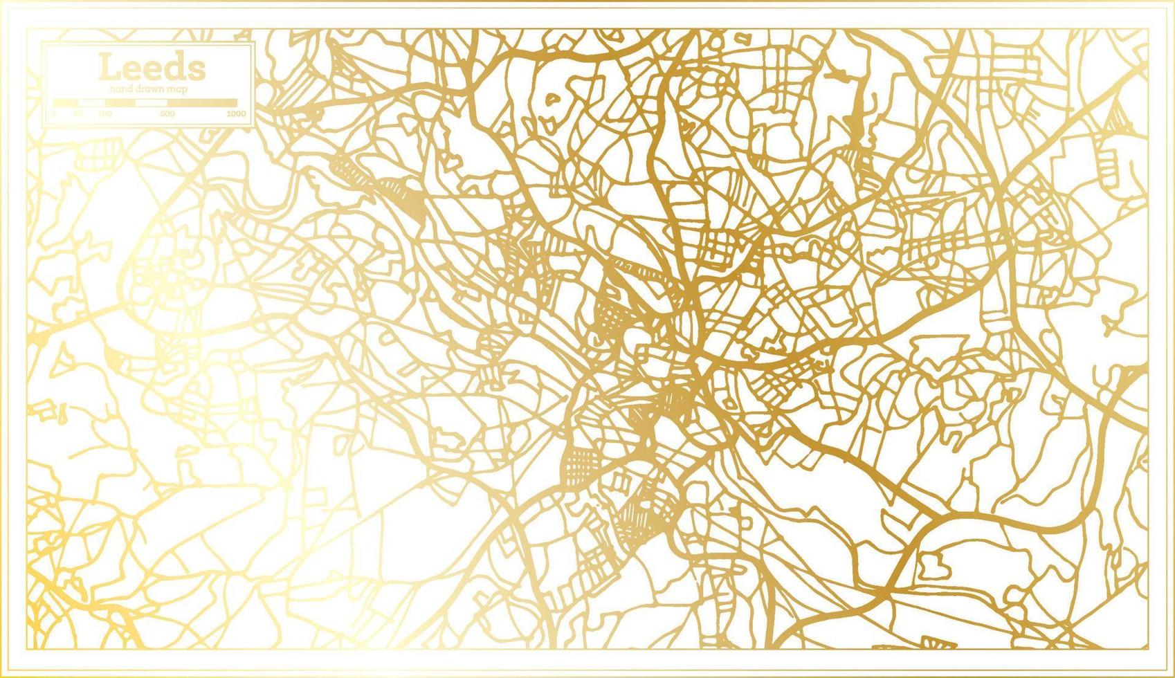 mapa de la ciudad de leeds inglaterra en estilo retro en color dorado. esquema del mapa. vector