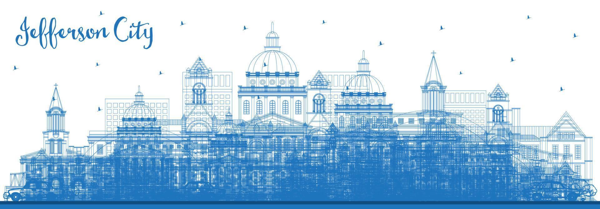 Outline Jefferson City Missouri Skyline with Blue Buildings. vector