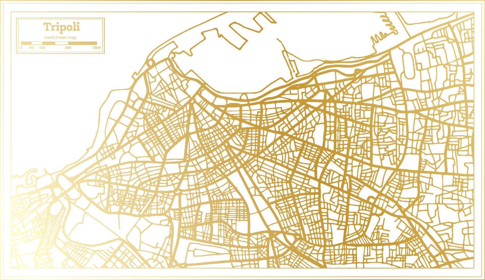 Tripoli Libya City Map in Retro Style in Golden Color. Outline Map. vector