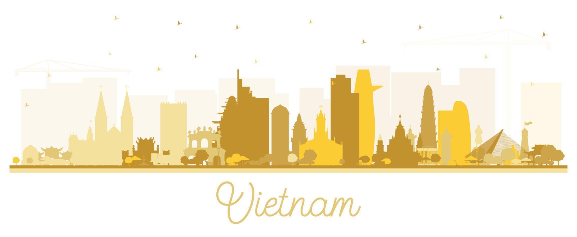 silueta del horizonte de la ciudad de vietnam con edificios dorados aislados en blanco. vector