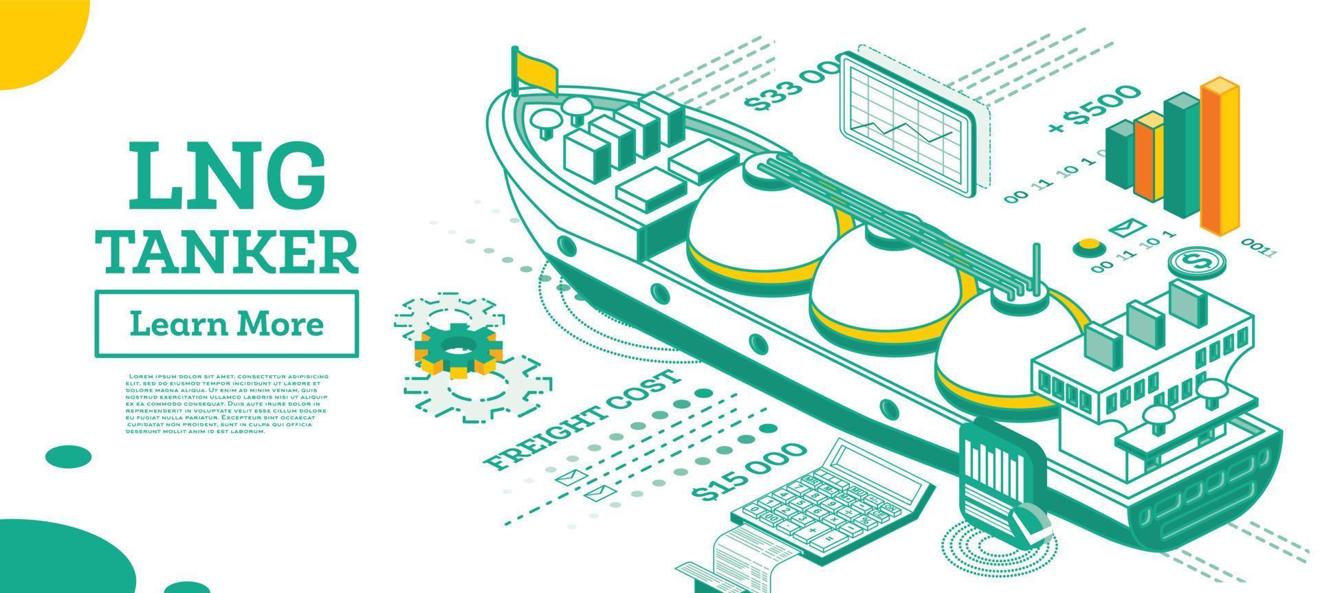LNG Tanker. Isometric Gas Tanker. Commercial Water Transport. vector