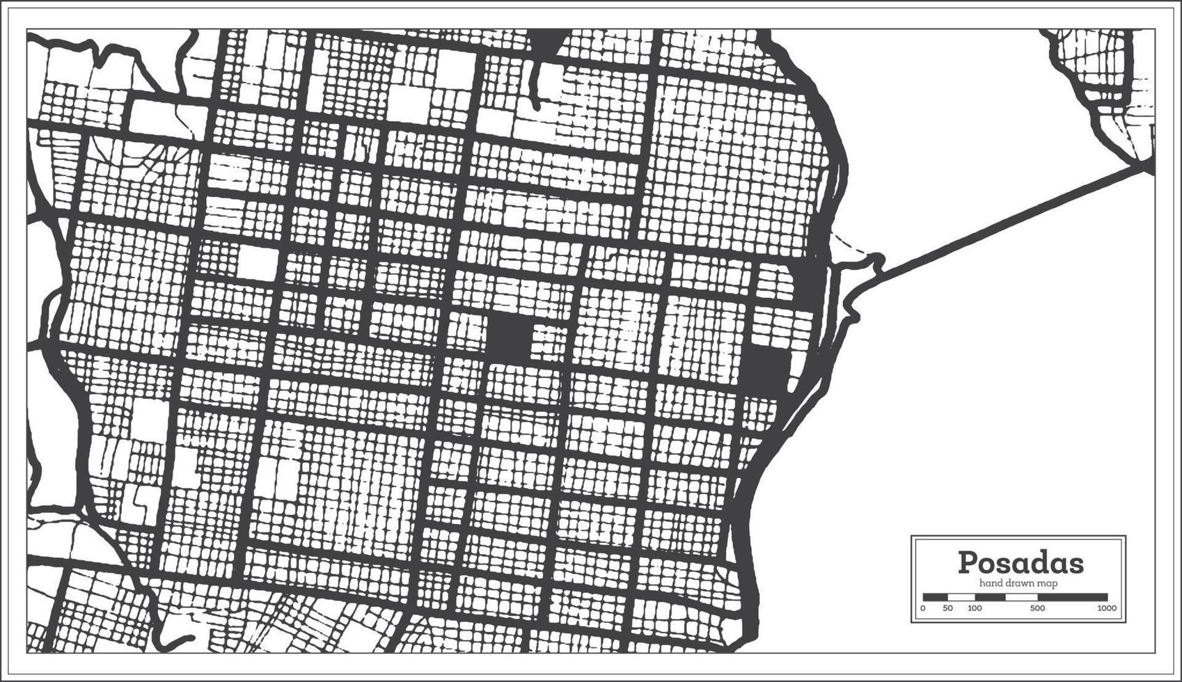 Posadas Argentina City Map in Black and White Color in Retro Style Isolated on White. vector