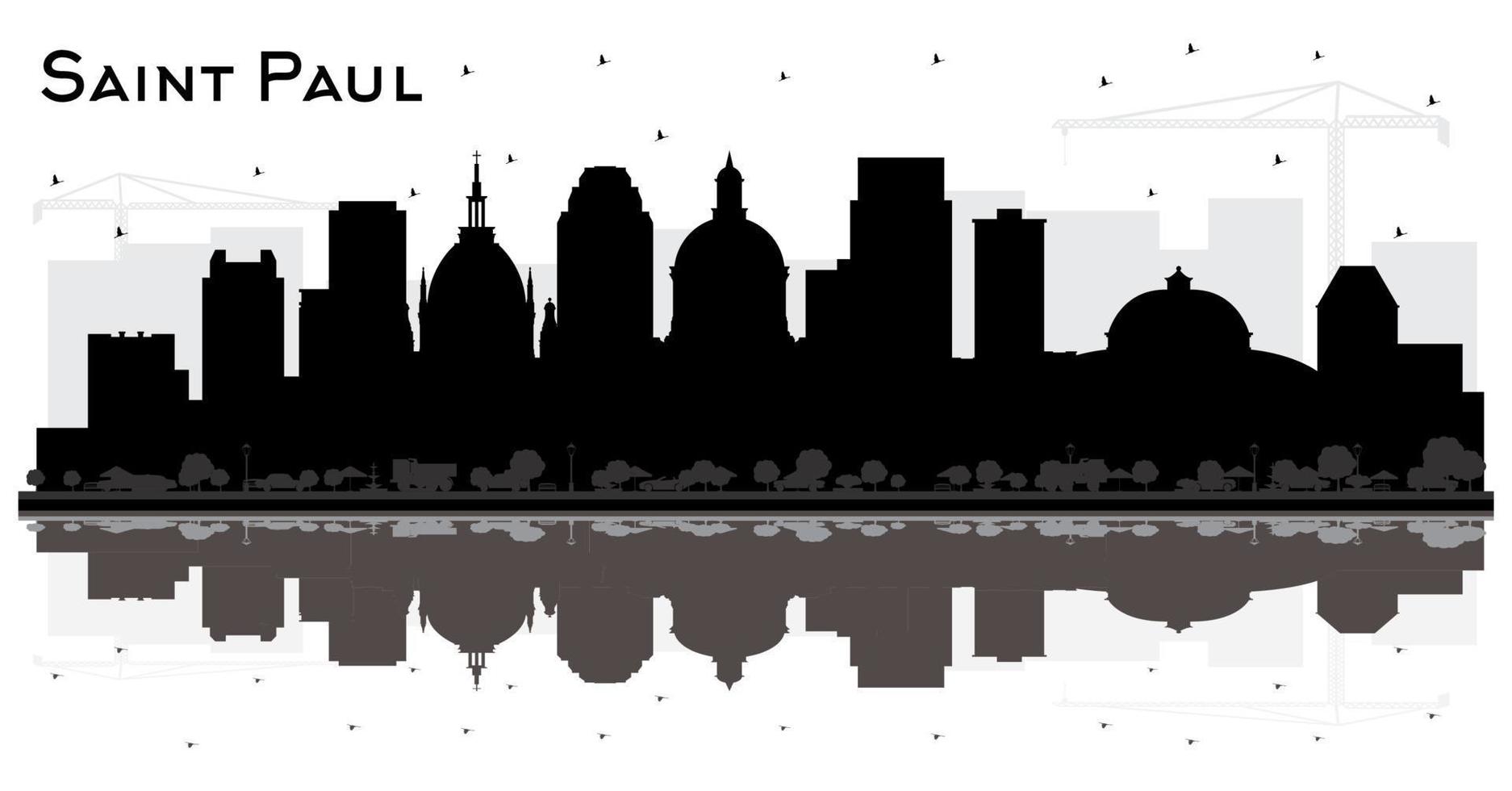 Saint Paul Minnesota City Skyline Silhouette with Black Buildings and Reflections Isolated on White. vector