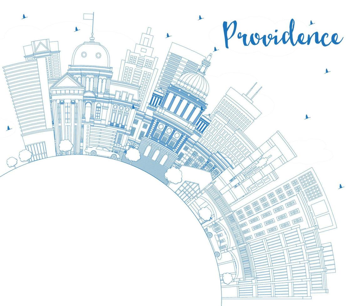 Outline Providence Rhode Island City Skyline with Blue Buildings and Copy Space. vector