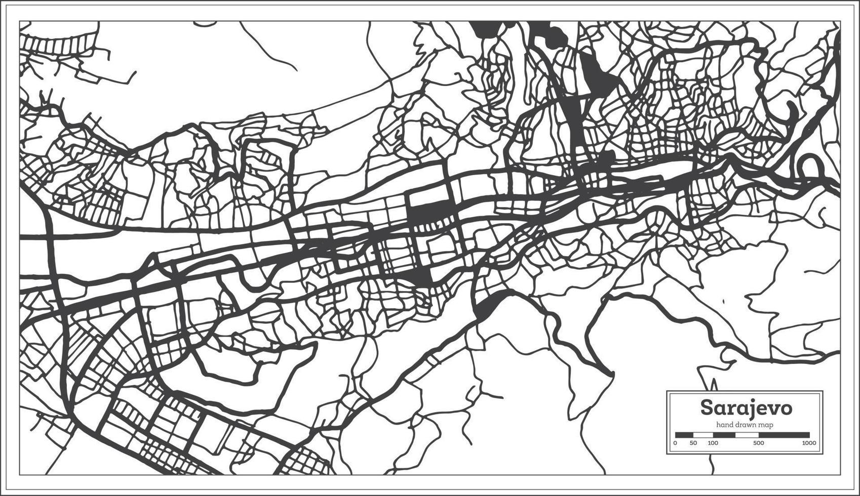 Sarajevo Bosnia and Herzegovina City Map in Black and White Color in Retro Style Isolated on White. vector