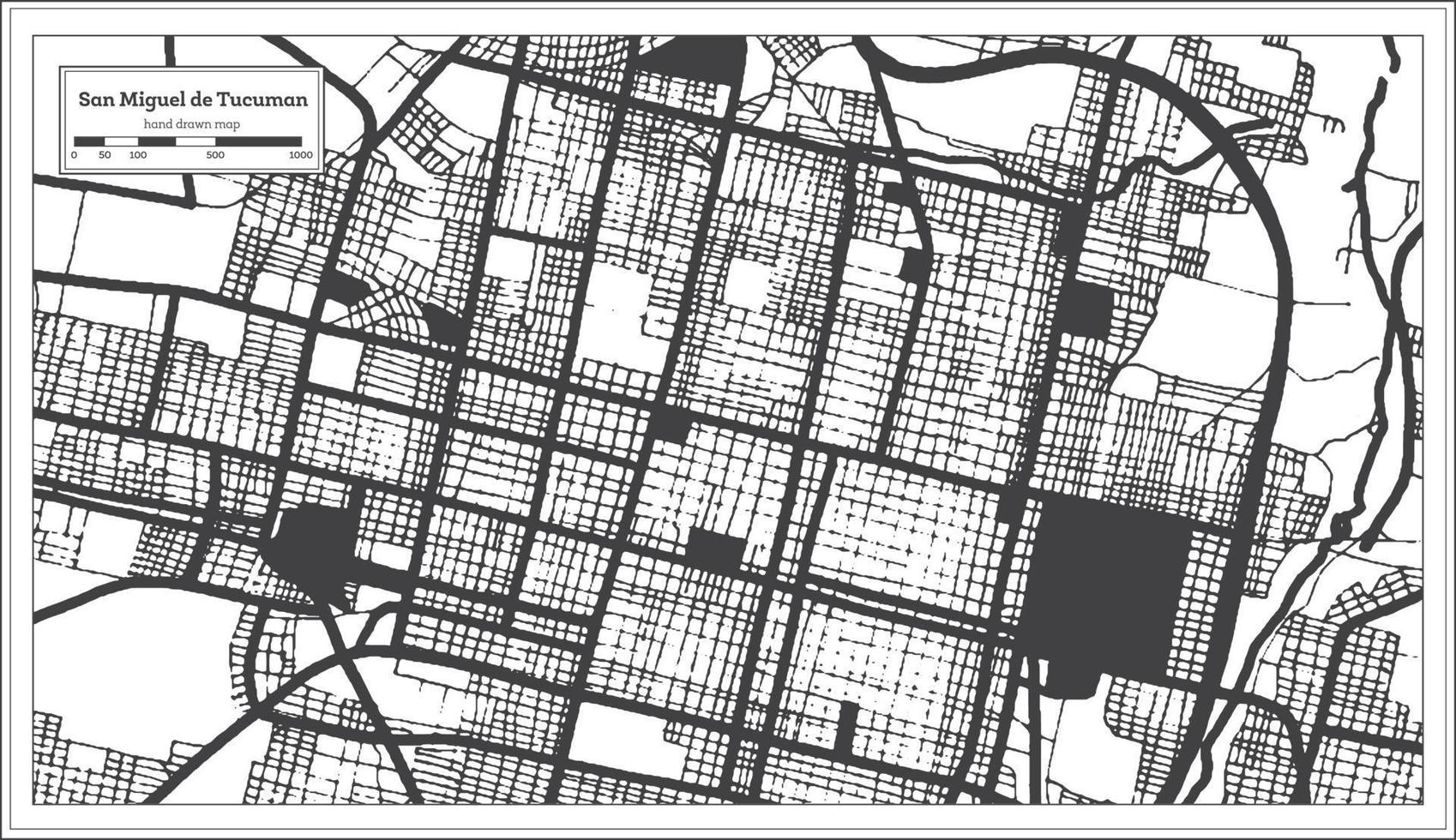 San Miguel de Tucuman Argentina City Map in Black and White Color in Retro Style Isolated on White. vector