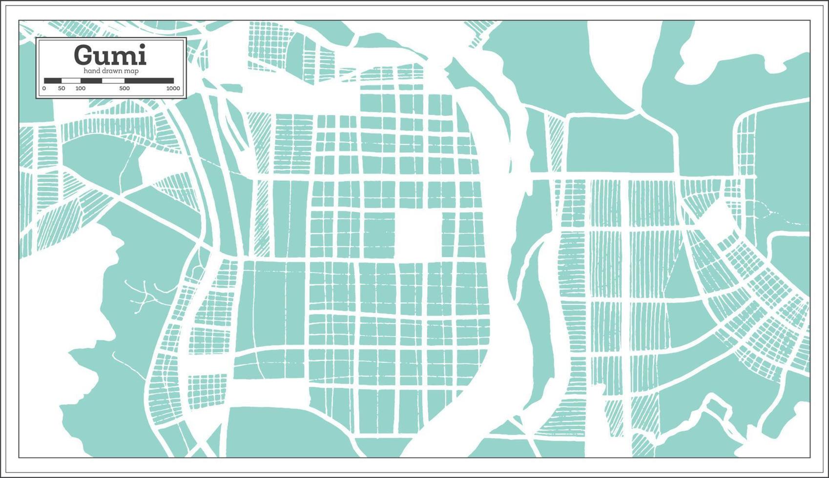 Gumi South Korea City Map in Retro Style. Outline Map. vector