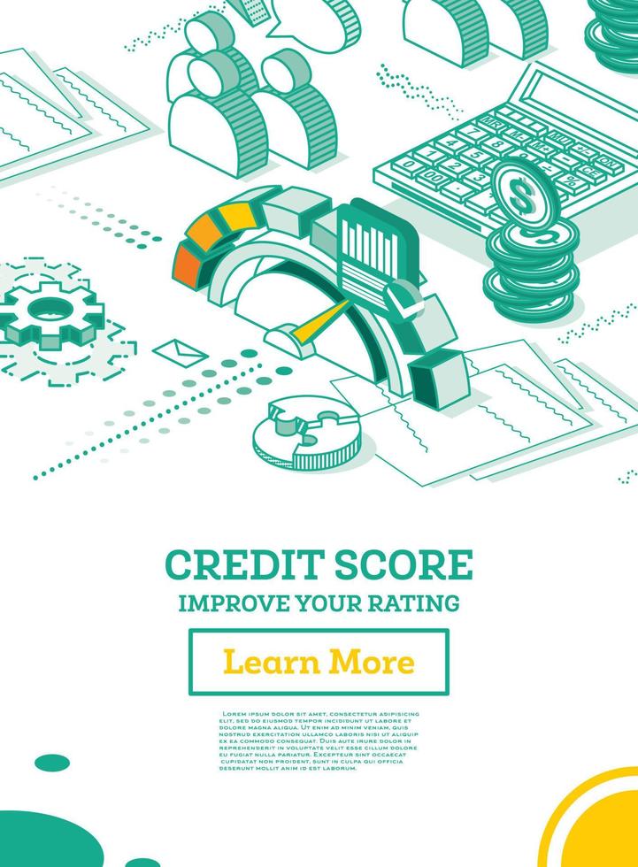 Isometric Personal Credit Score or Rating Concept. vector