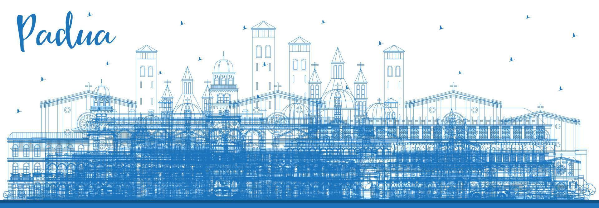 delinear el horizonte de la ciudad de padua italia con edificios azules. ilustración vectorial vector