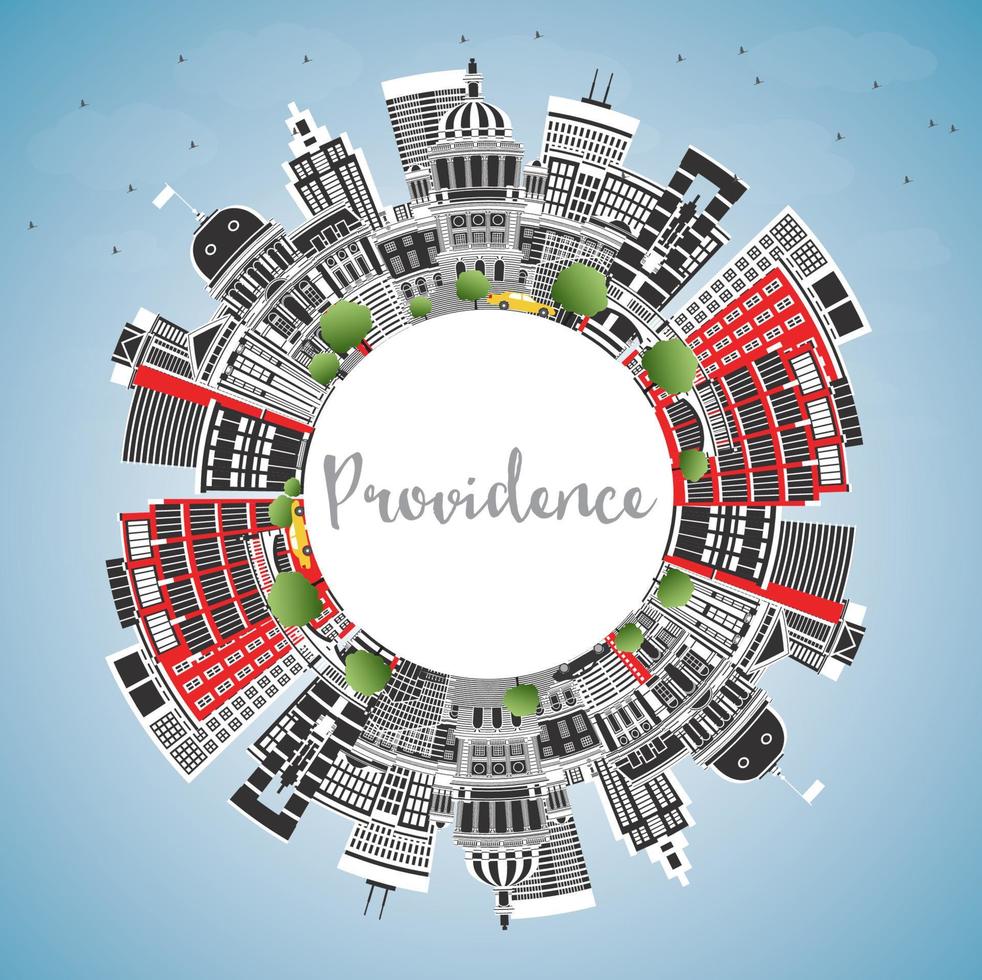 Providence Rhode Island City Skyline with Color Buildings, Blue Sky and Copy Space. vector