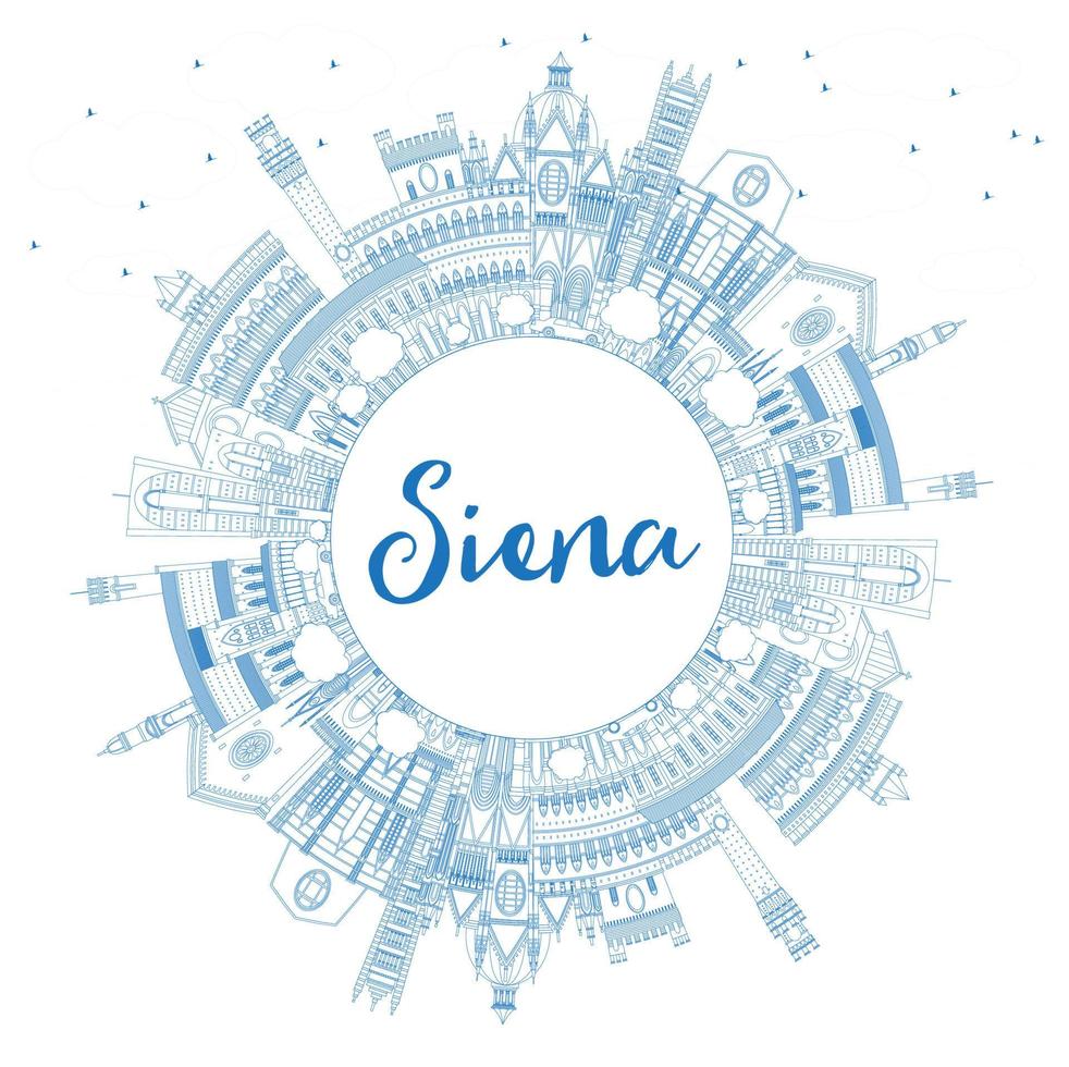 Outline Siena Tuscany Italy City Skyline with Blue Buildings and Copy Space. vector