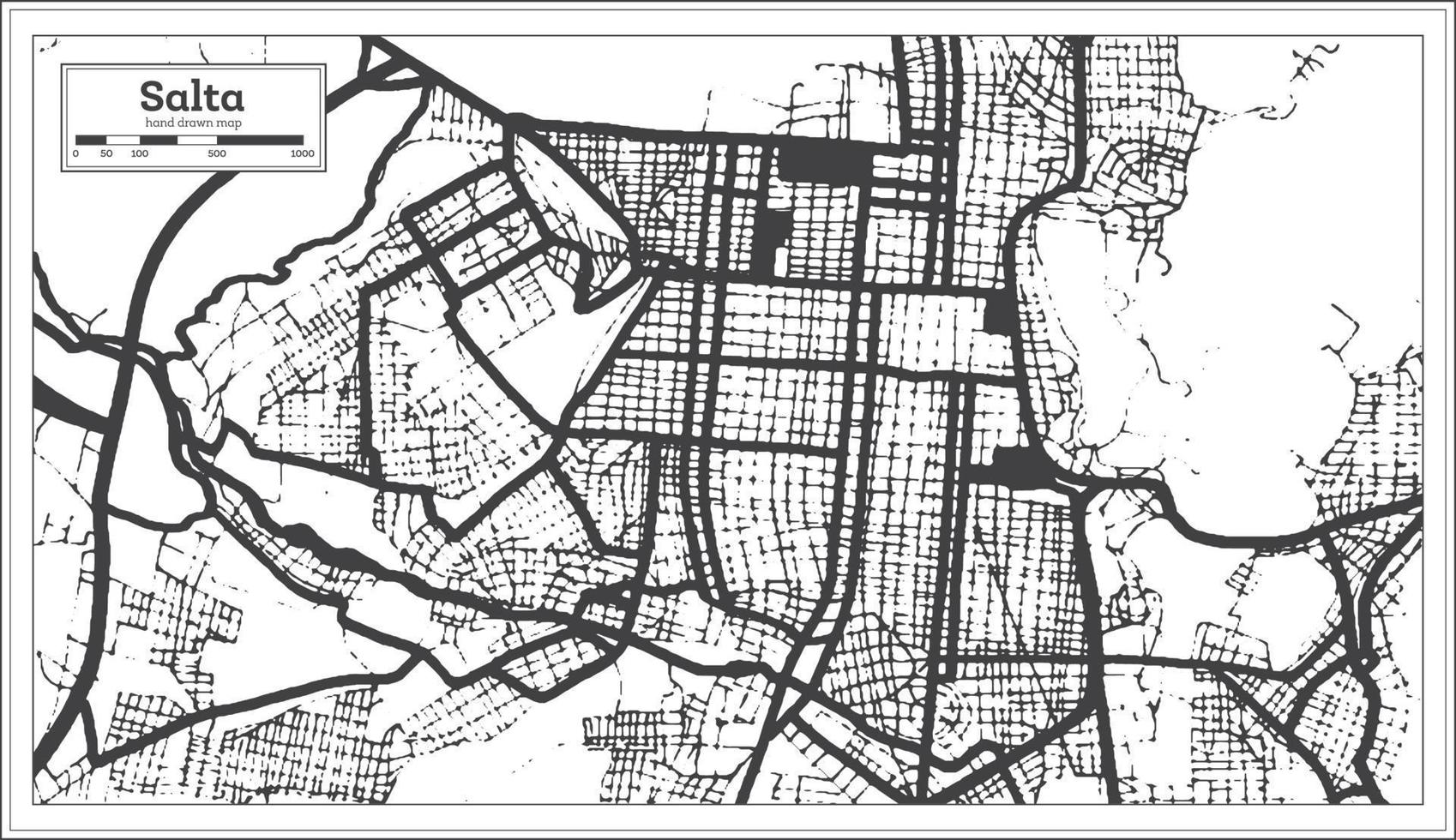 Salta Argentina City Map in Black and White Color in Retro Style Isolated on White. vector