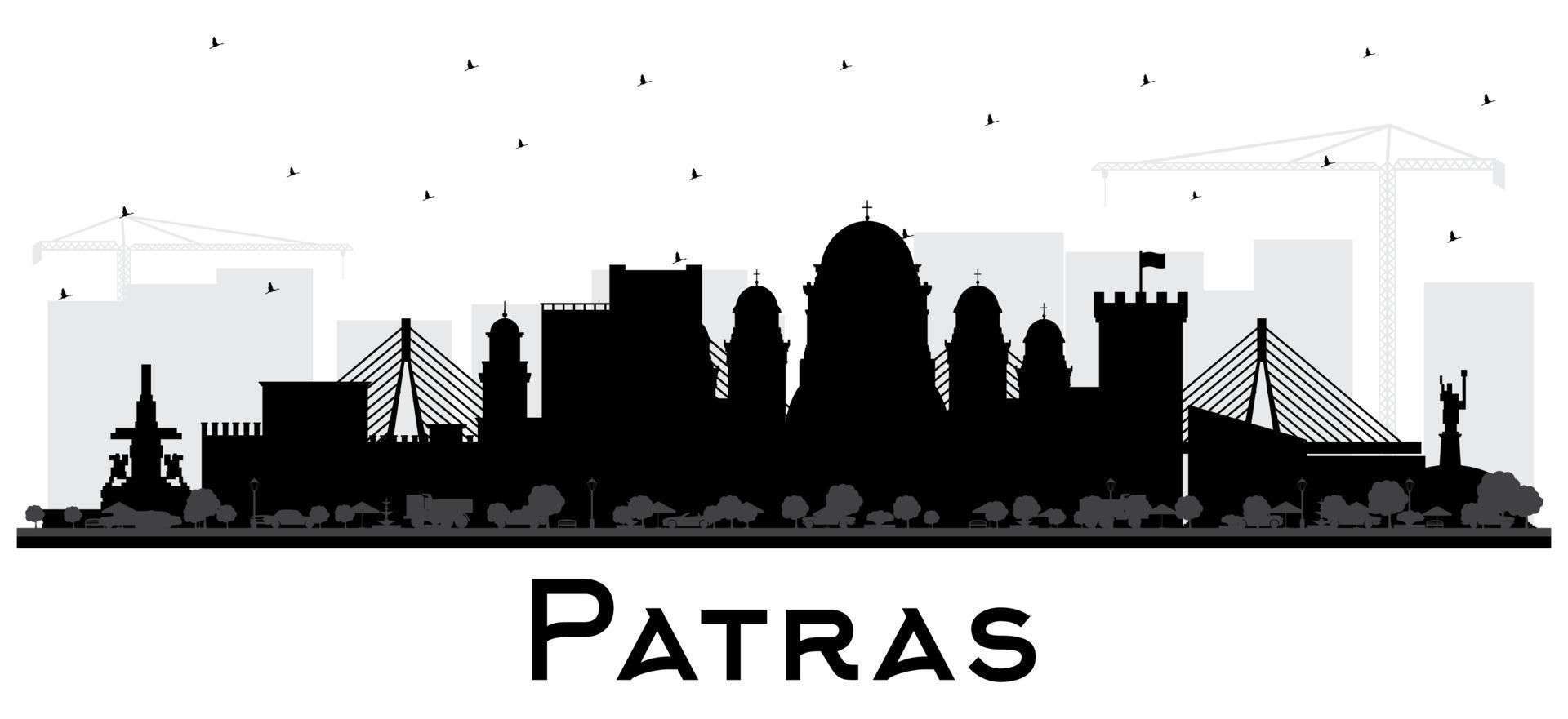 silueta del horizonte de la ciudad de patrás grecia con edificios negros aislados en blanco. vector