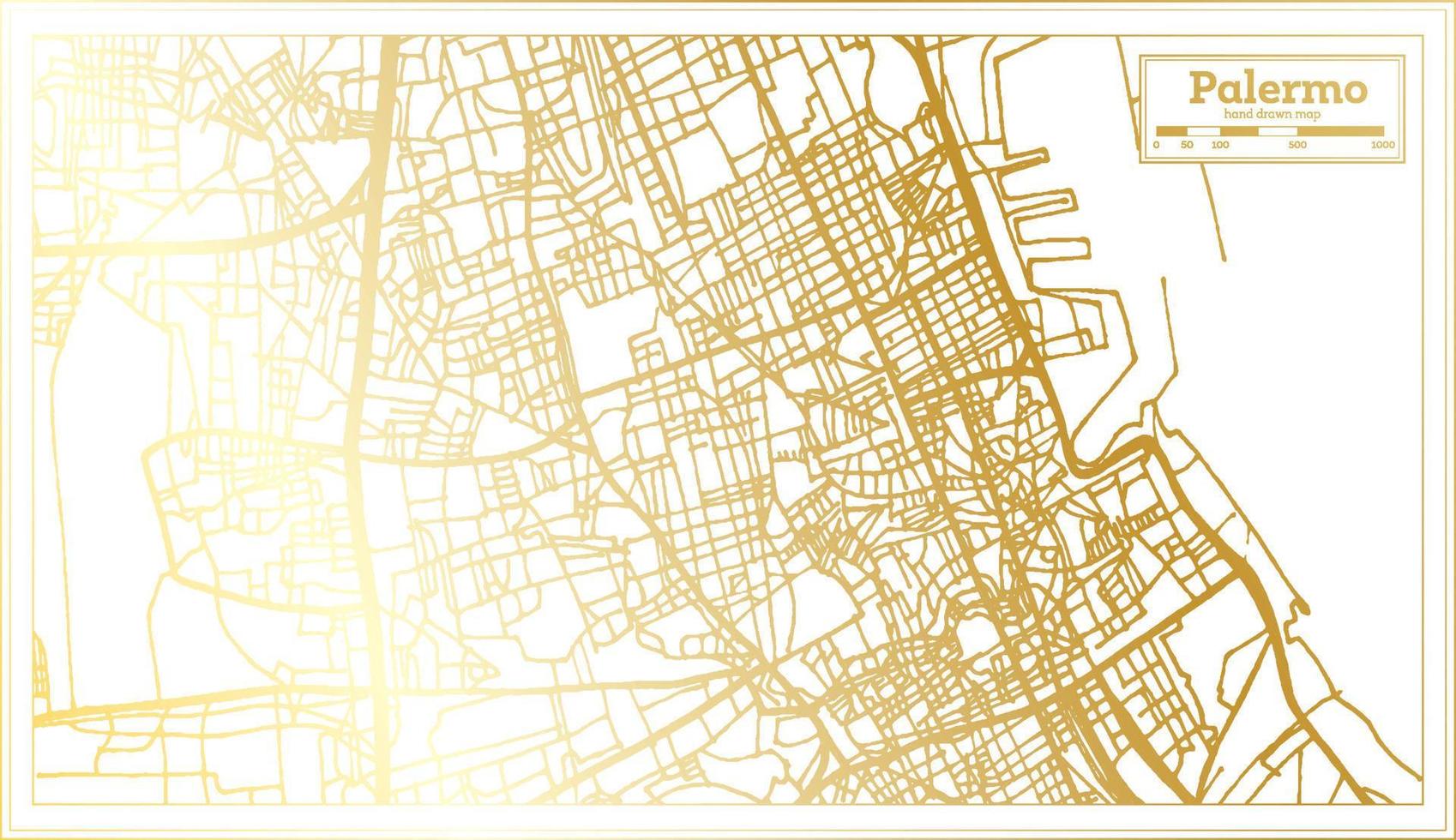 Palermo Sicily City Map in Retro Style in Golden Color. Outline Map. vector