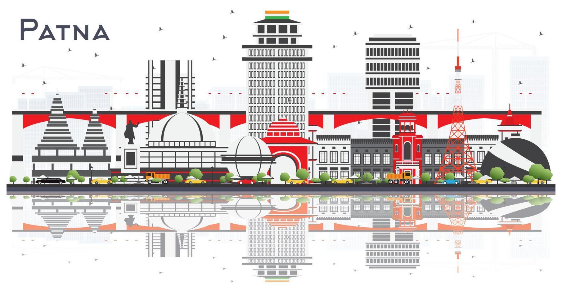 horizonte de la ciudad de patna india con edificios grises y reflejos aislados en blanco. vector