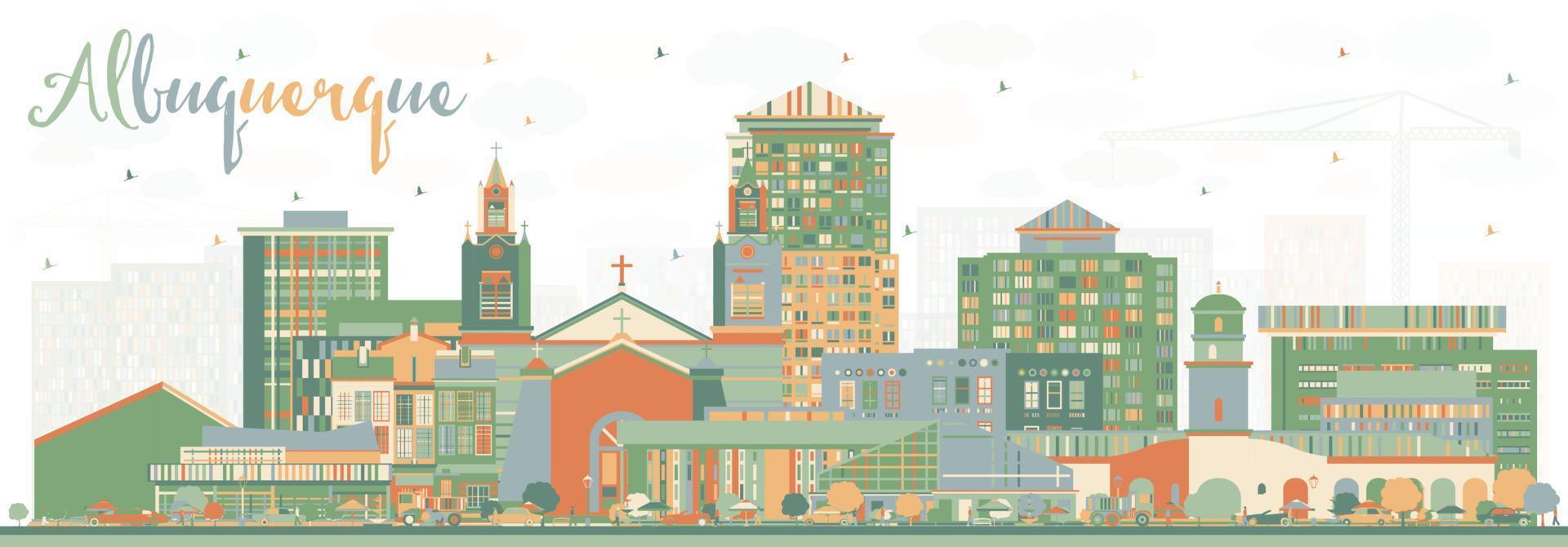 Albuquerque New Mexico City Skyline with Color Buildings. vector