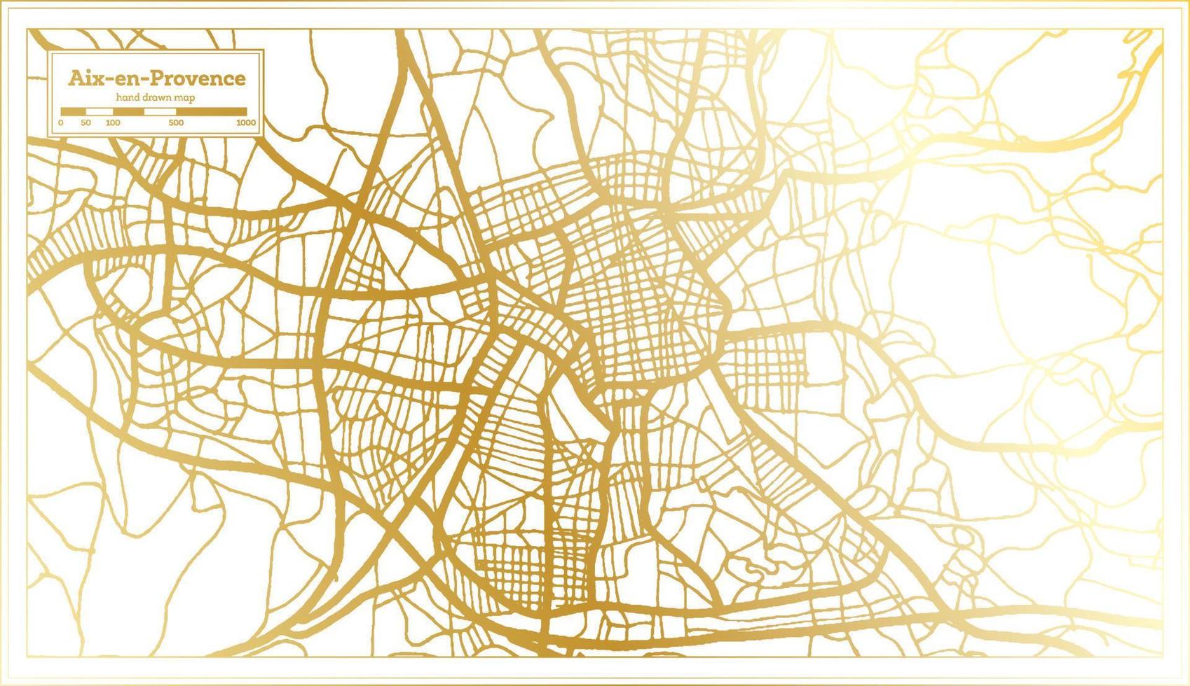 mapa de la ciudad de aix en provence francia en estilo retro en color dorado. esquema del mapa. vector