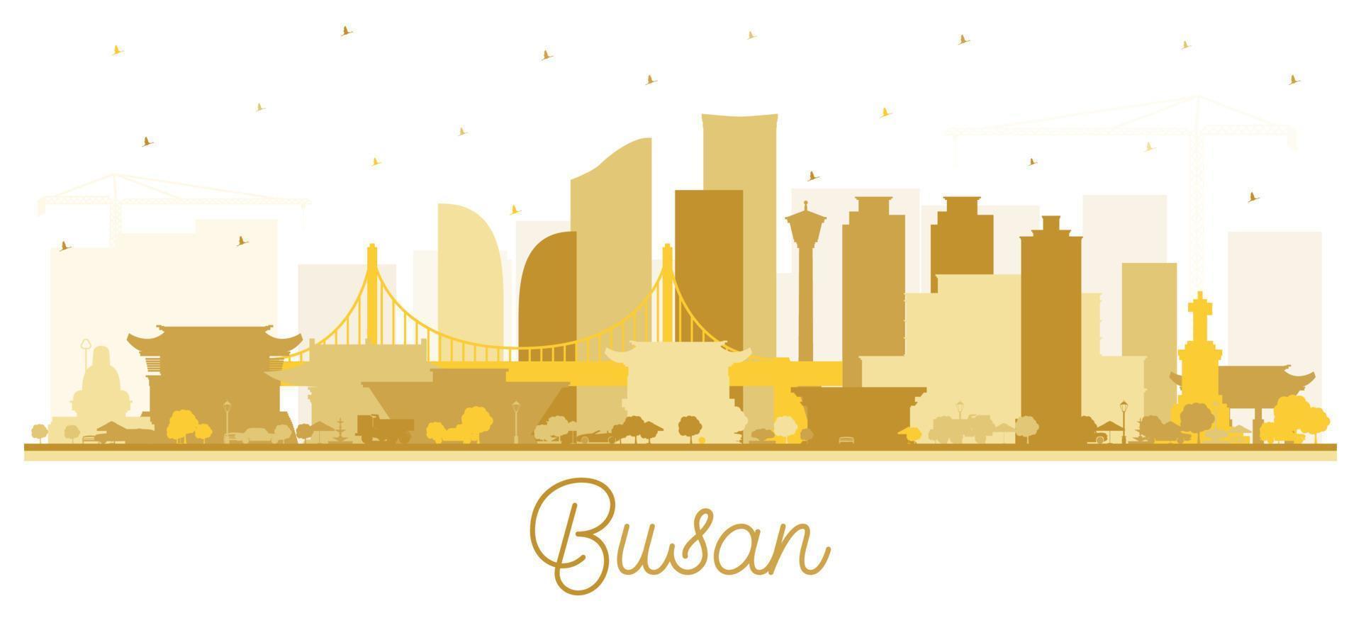 Busan South Korea City Skyline Silhouette with Golden Buildings Isolated on White. vector
