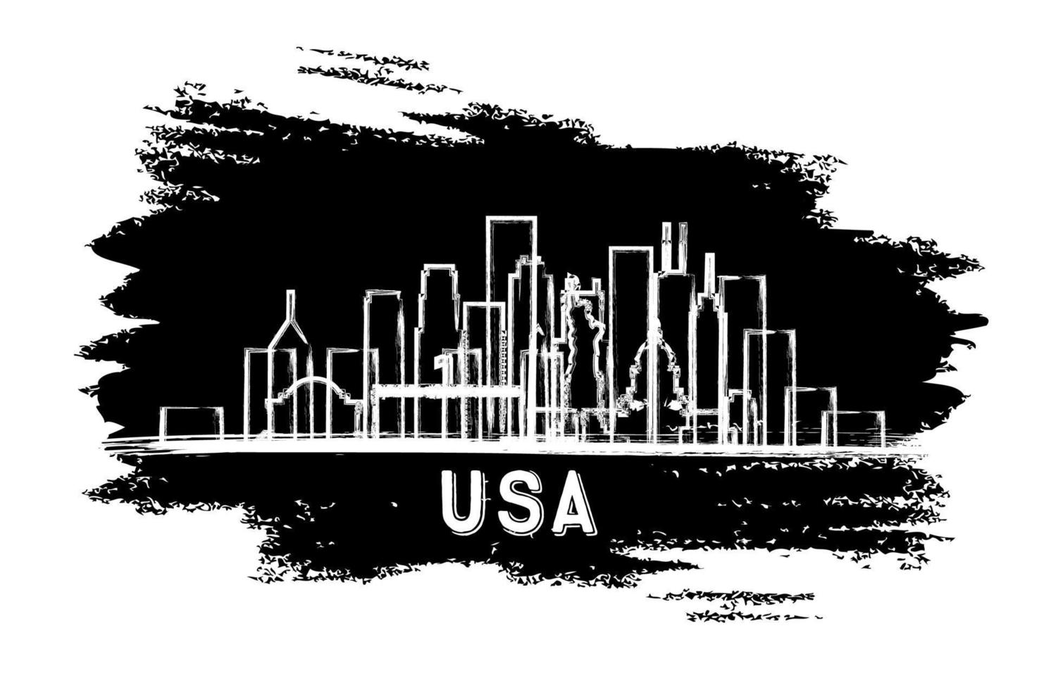 USA City Skyline Silhouette. Hand Drawn Sketch. vector