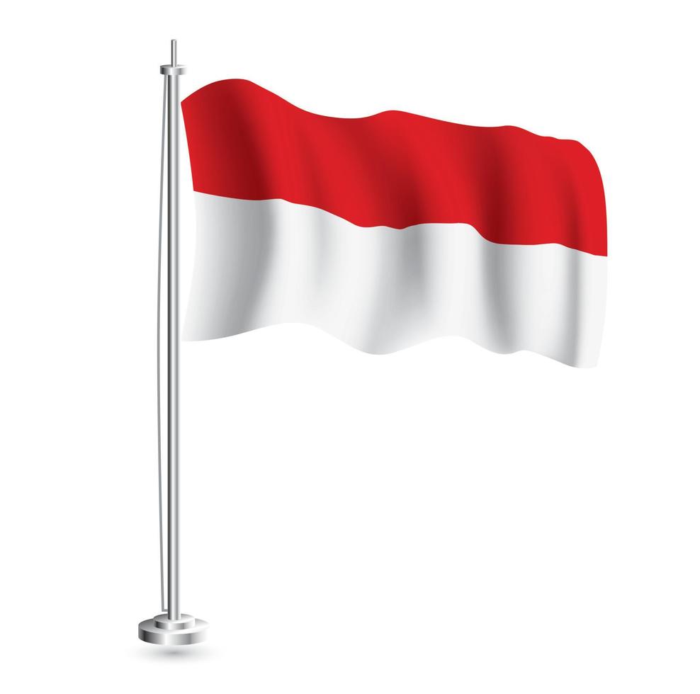 Indonesian Flag. Isolated Realistic Wave Flag of Indonesia Country on Flagpole. vector
