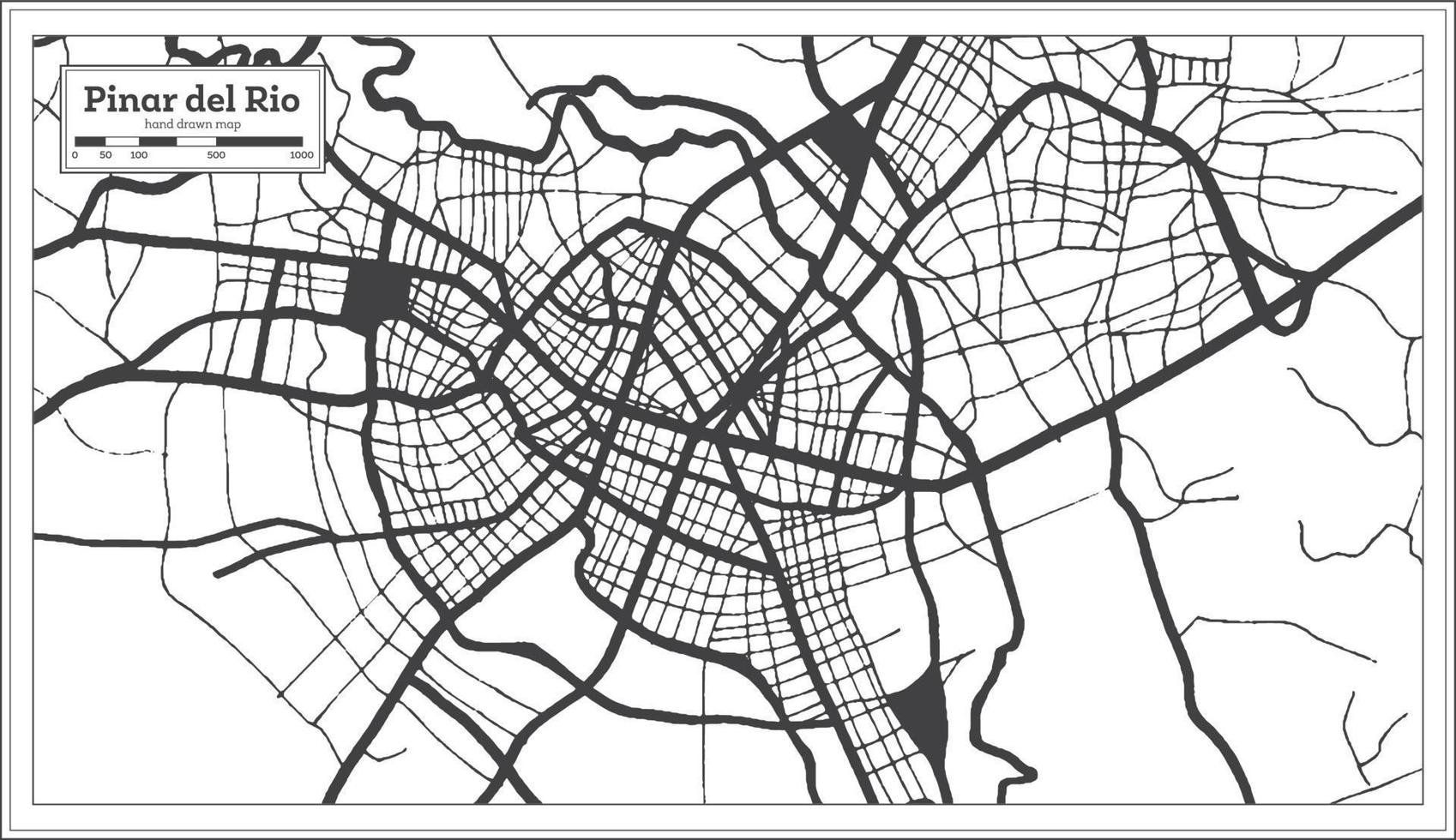 mapa de la ciudad de pinar del rio cuba en color blanco y negro en estilo retro. esquema del mapa. vector