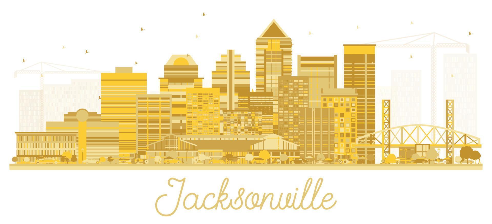 Jacksonville Florida USA City Skyline Silhouette with Golden Buildings Isolated on White. vector