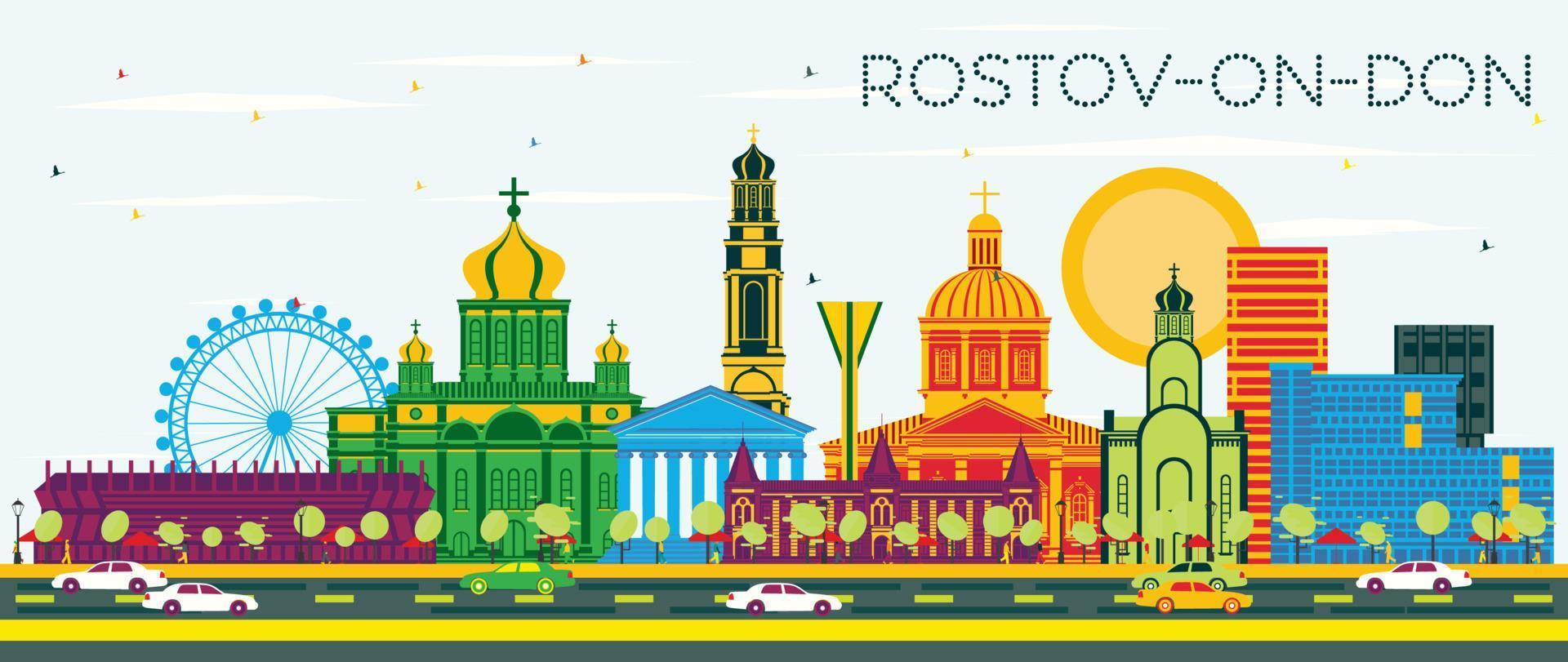 Rostov-on-Don Russia City Skyline with Color Buildings and Blue Sky. vector